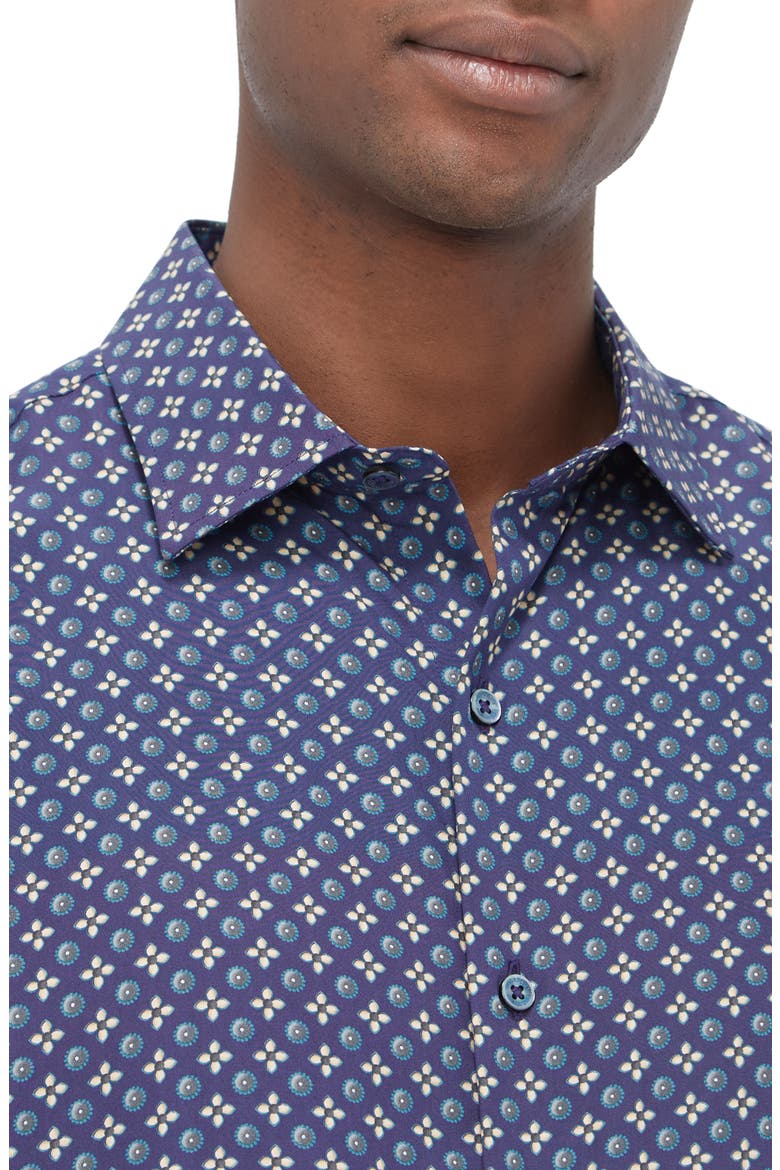 Julian Shaped Fit Mosaic Print Button-Up Shirt, Alternate, color, NAVY
