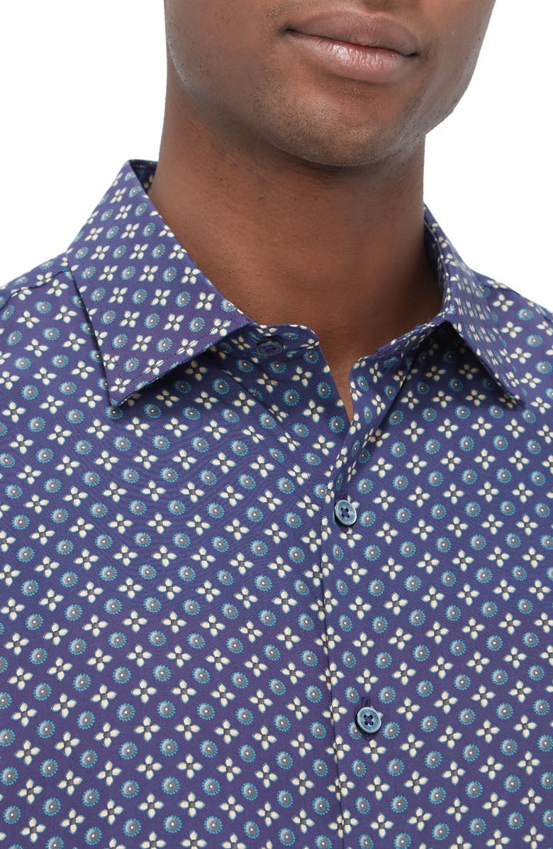 Bugatchi Julian Shaped Fit Mosaic Print Button-Up Shirt, Alternate, color, Navy