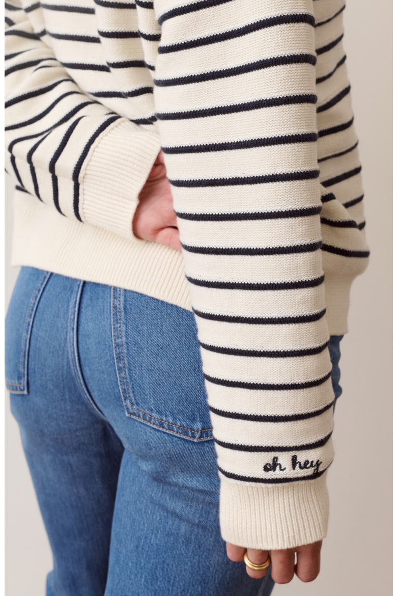 Valerie Cotton Polo Sweater, Alternate, color, CREAM AND TWILIGHT STRIPE
