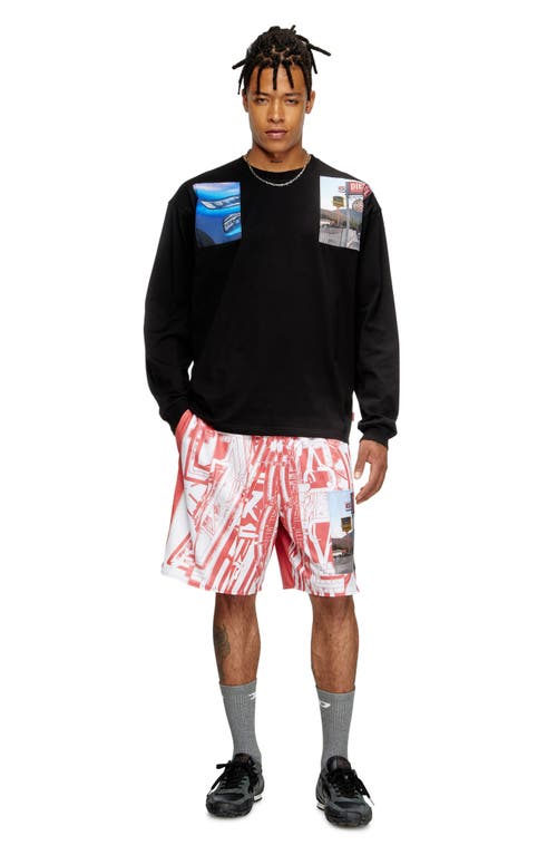 Diesel Long-sleeved Graphic T-shirt With Relaxed Fit In Black