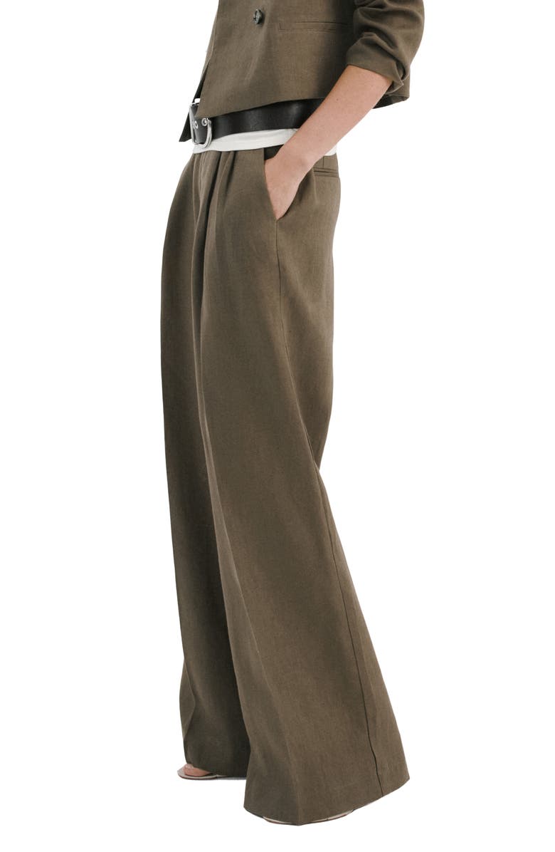MANGO Straight Leg Linen Pants, Alternate, color, Khaki Green