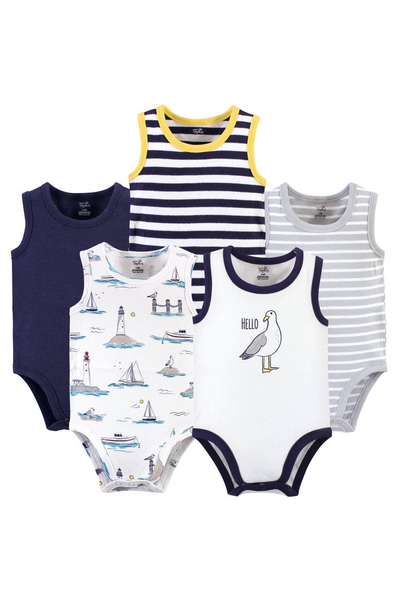 Five-Piece Organic Cotton Sleeveless Bodysuits, Main, color, Seagull