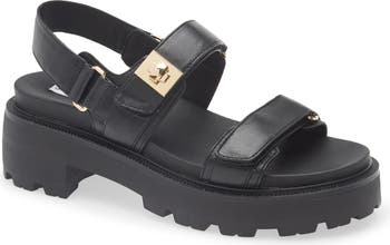 Steve Madden プラットフォーム SUPERMONA サンダル SUPERMONA Black Leather Women's Platform Sandal – Steve Madden