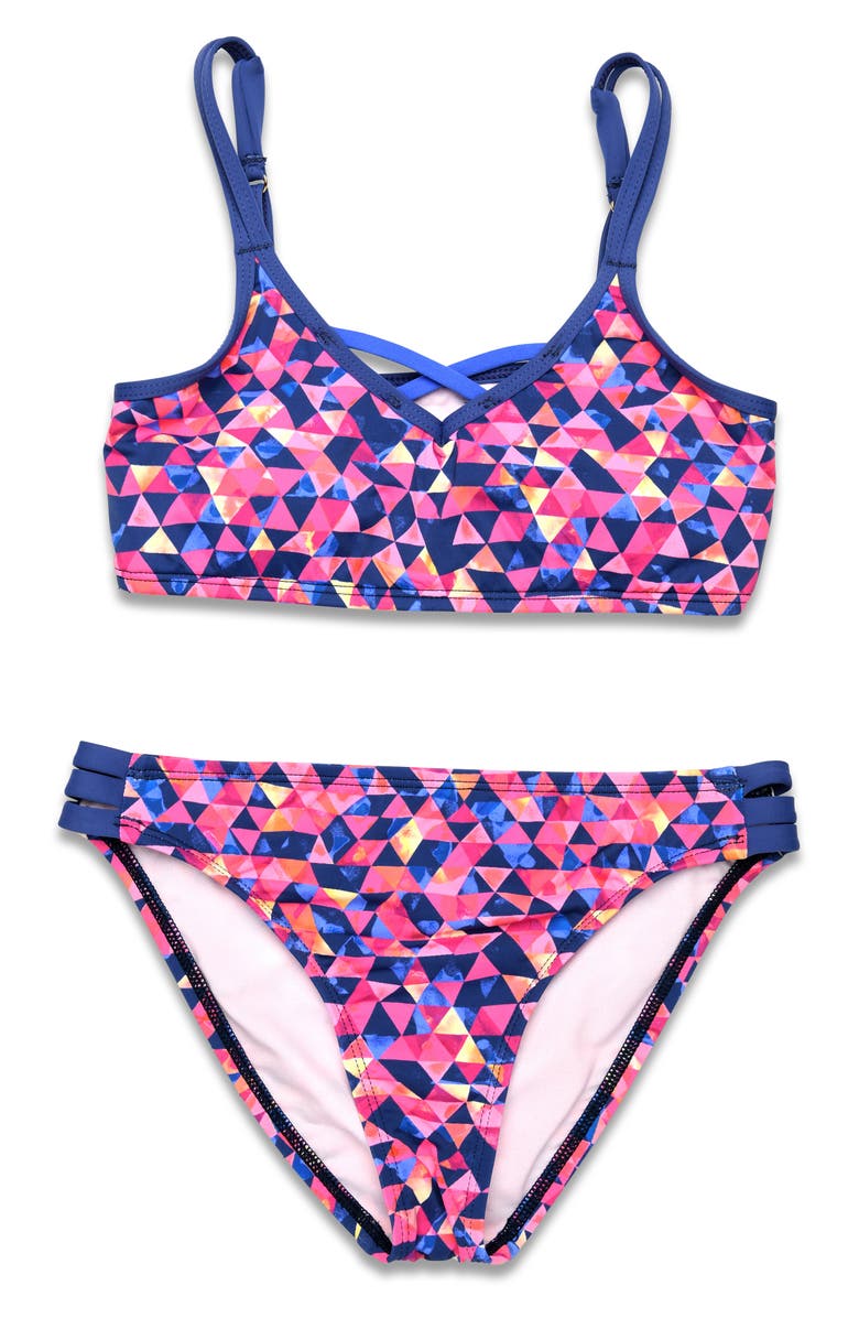Hobie Kids' Geometric Two-Piece Swimsuit, Main, color, 