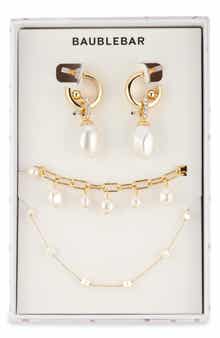 BaubleBar Pearly Whites Drop Huggie Hoop Earrings, Bracelet & Necklace Set