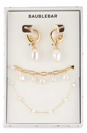 BaubleBar Pearly Whites Drop Huggie Hoop Earrings, Bracelet & Necklace Set