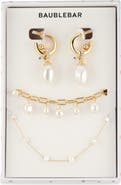 BaubleBar Pearly Whites Drop Huggie Hoop Earrings, Bracelet & Necklace Set