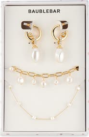 BaubleBar Pearly Whites Drop Huggie Hoop Earrings, Bracelet & Necklace Set