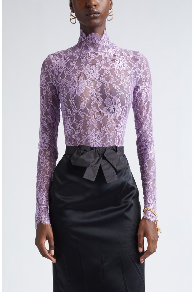 Sheer Lace Bodysuit, Main, color, PURPLE