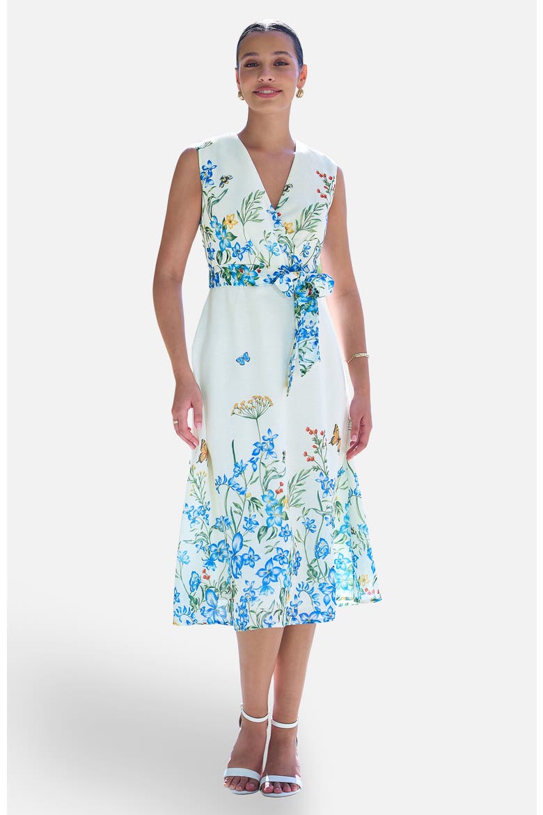 Butterfly Print Midi Wrap Dress, Main, color, Ivory