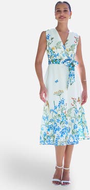 Yumi Butterfly Print Midi Wrap Dress