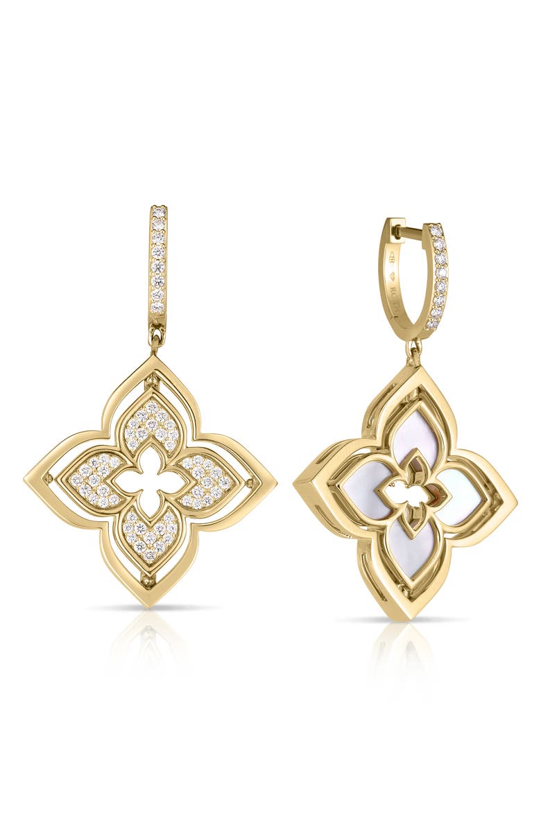 Roberto Coin Pirouette Drop Hoop Earrings, Main, color, Yellow Gold