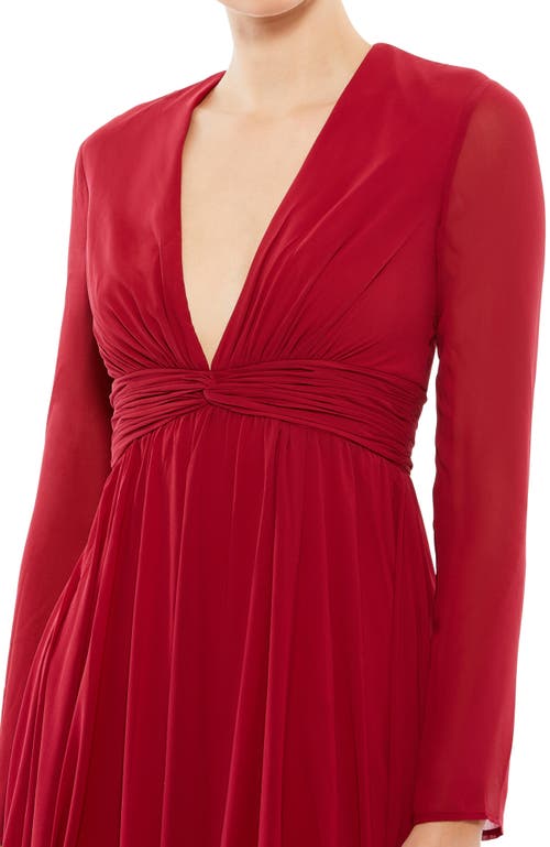 Mac Duggal V-neck Front Twist Long Sleeve Gown In Red
