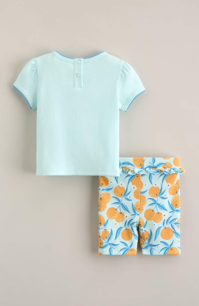 Tucker + Tate Puff Sleeve Cotton T-Shirt & Ruffle Shorts Set, Alternate, color, Teal Orange- Teal Blossoms
