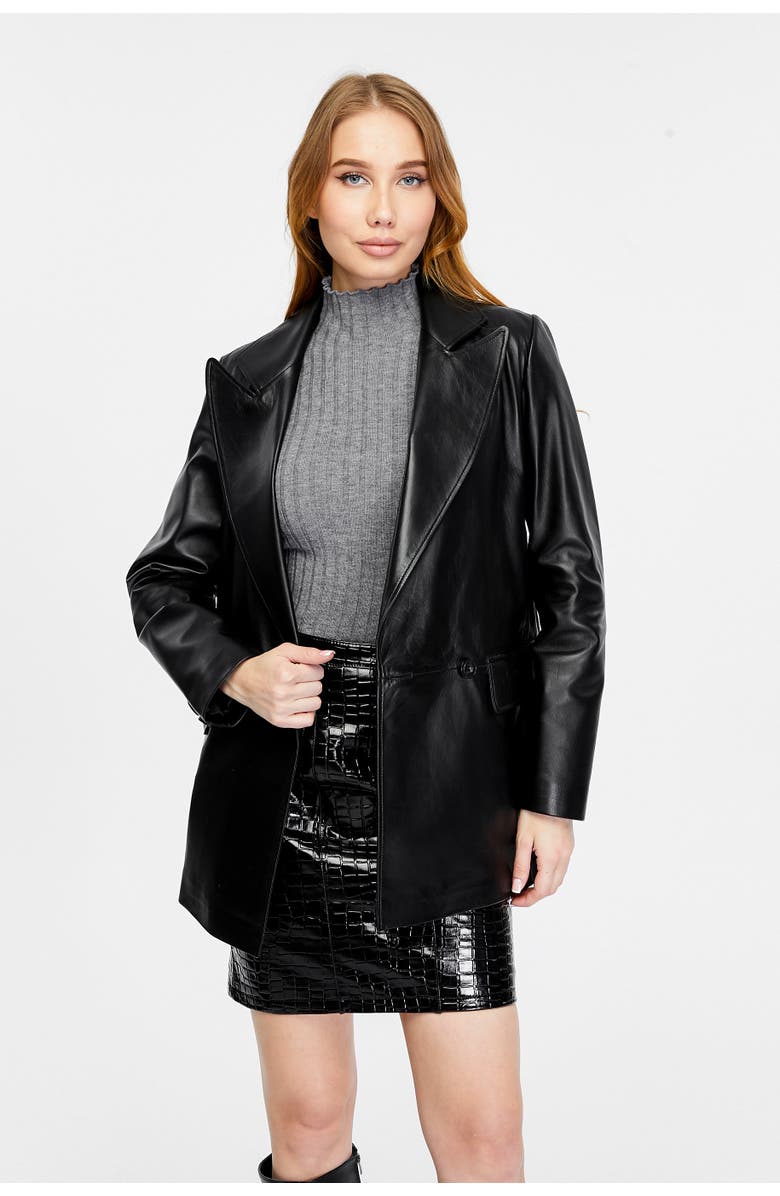 Furniq UK Cassandra Leather Jacket, Main, color, Black