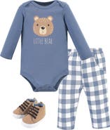 Hudson Baby Three-Piece Long-Sleeve Bodysuit Outfit with Pants and Footwear