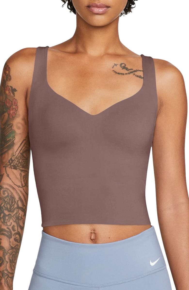 Nike Seamless Padded Sports Tank, Main, color, Smokey Mauve/ White