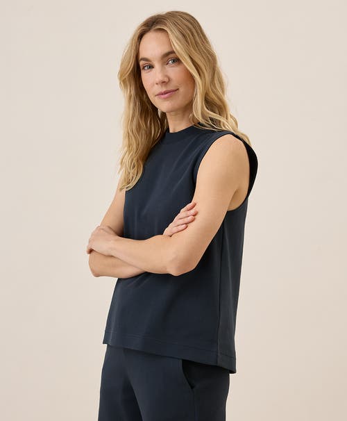 Pact Organic Cotton Airplane Mock Neck Shell In Midnight Blue