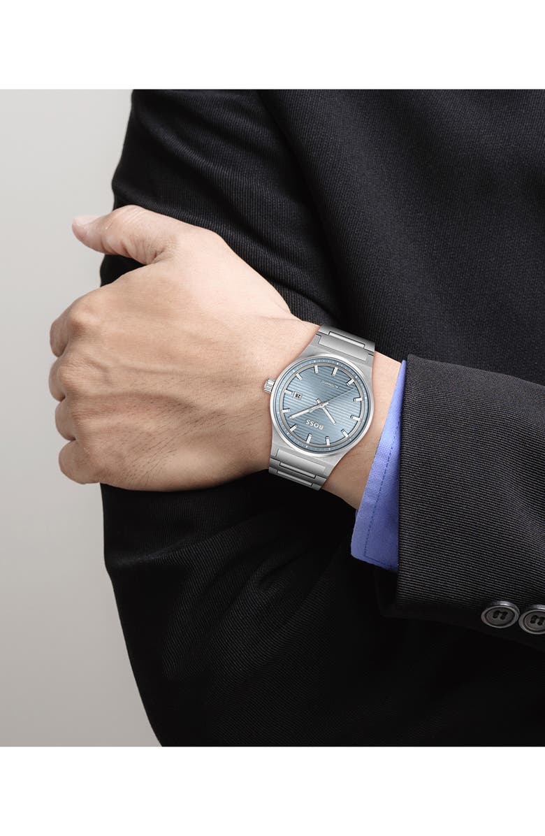 BOSS Candor Automatic Bracelet Watch, Alternate, color, Blue Dial