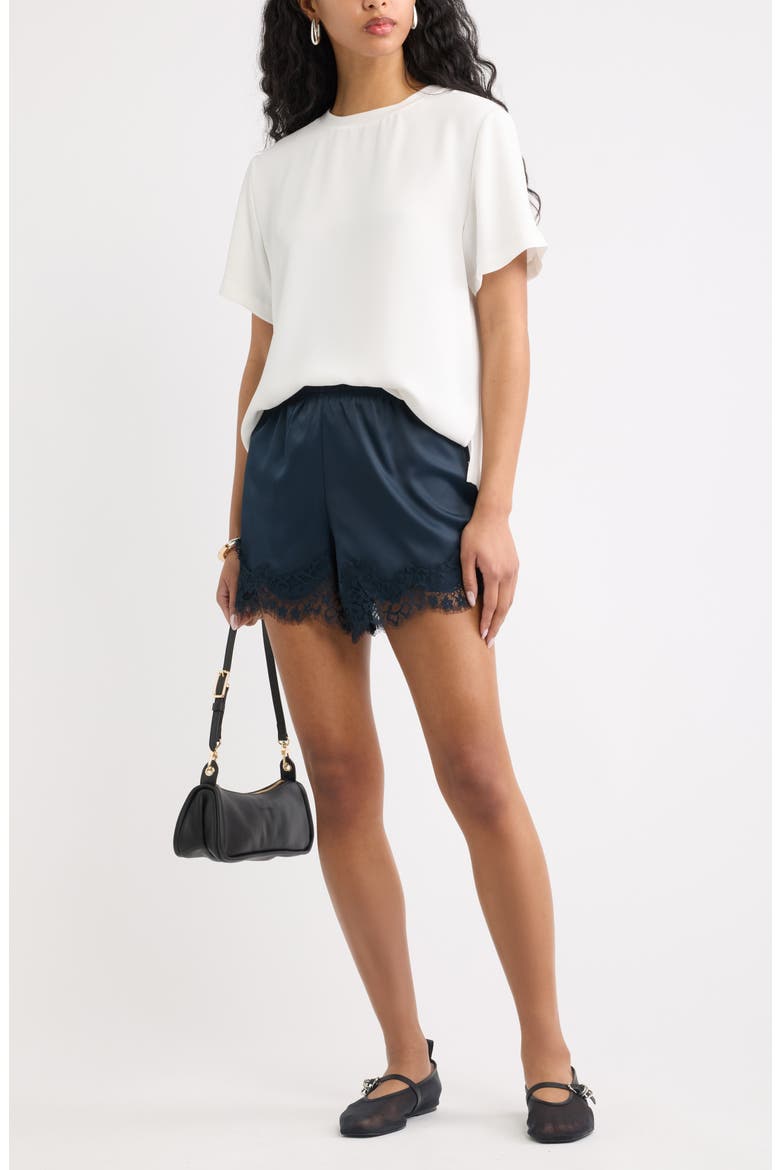 Lace Trim Satin Shorts, Alternate, color, NAVY COLLEGIATE