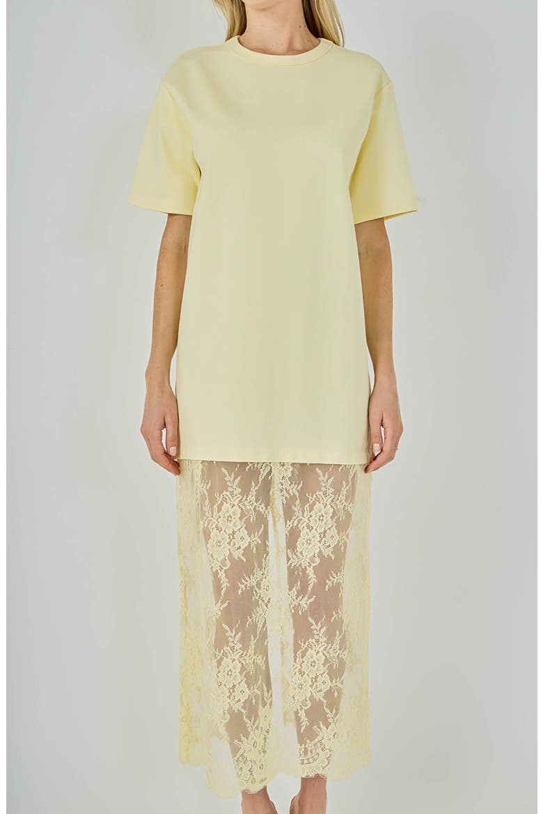 Mixed Media Cotton Knit & Lace T-Shirt Dress, Alternate, color, BUTTER YELLOW