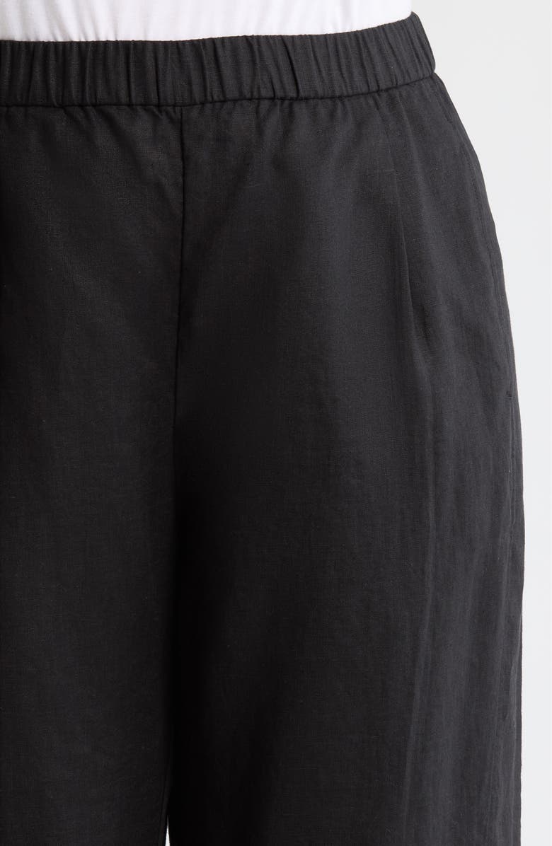 Eileen Fisher Pleated Organic Linen Ankle Lantern Pants, Alternate, color, Black