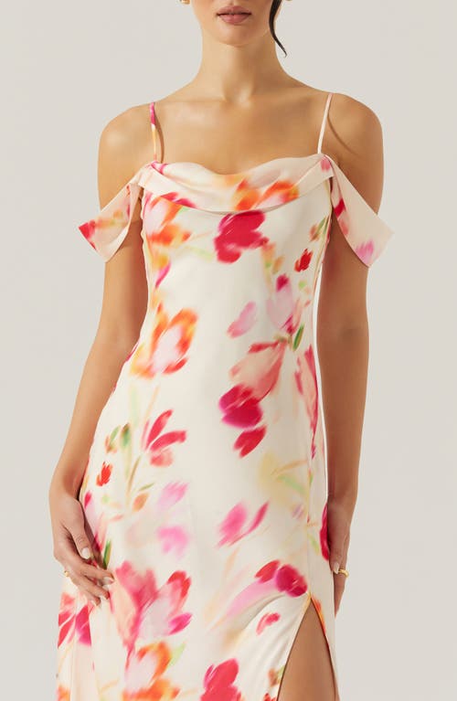 Astr The Label Kitura Abstact Print Cold Shoulder Dress In Pink Watercolor