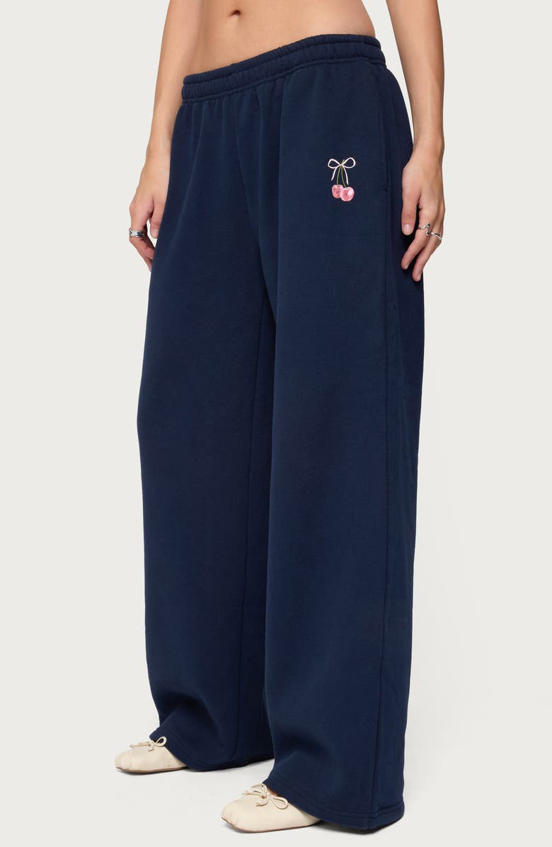 EDIKTED I Don't Chase I Attract Bow Wide Leg Sweatpants, Alternate, color, Navy