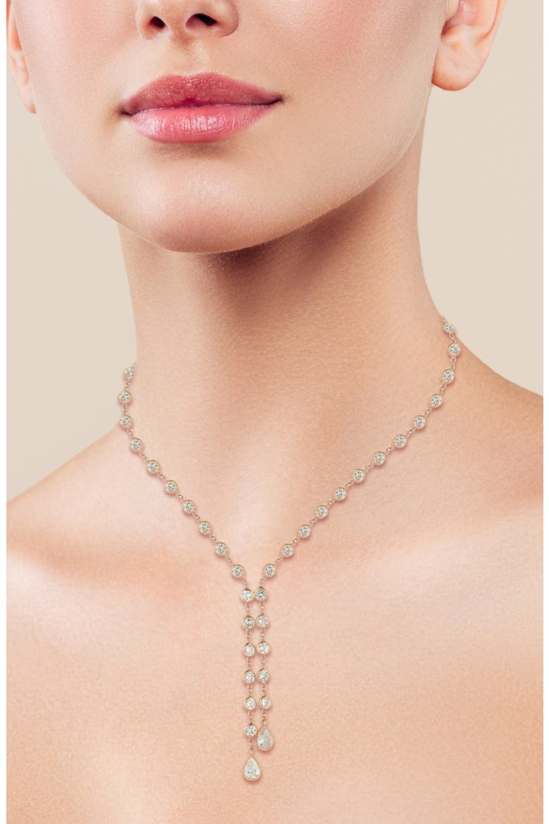 14K Rose Gold Plated Cubic Zirconia Y-Necklace, Alternate, color, ROSE GOLD