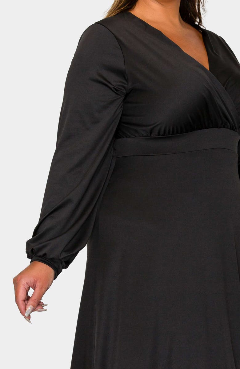 L I V D Sophia Surplice Neck Long Sleeve Satin Maxi Dress, Alternate, color, Black