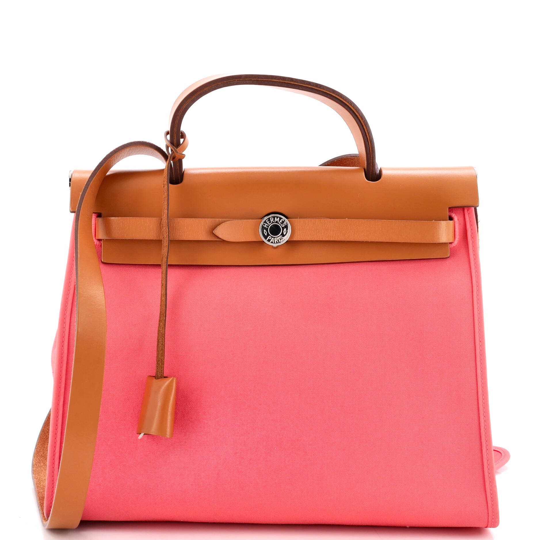 Pre-Owned Hermes Herbag Zip Leather and Toile 31, Main, color, Rose Azalee