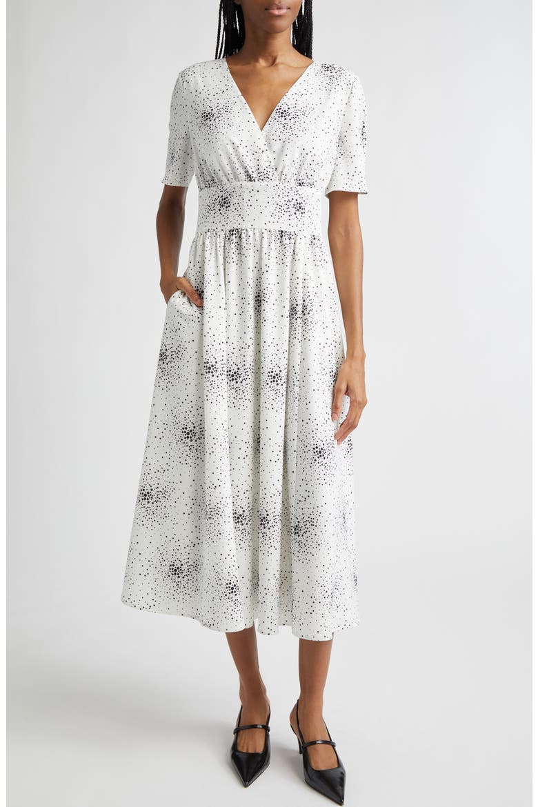 Dotted V-Neck Midi Dress, Main, color, POLKA DOT