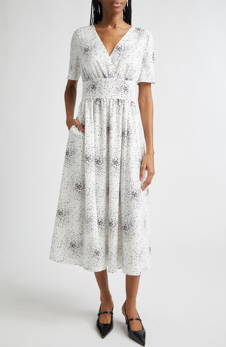 Emporio Armani Dotted V-Neck Midi Dress, Main, color, Polka Dot