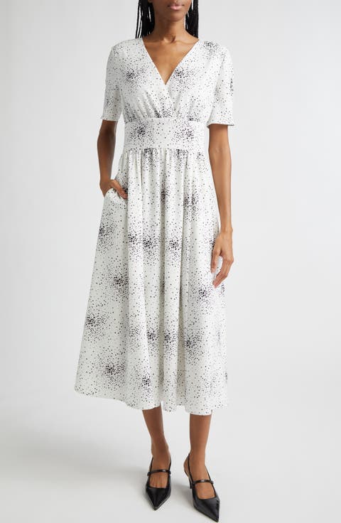 Dotted V-Neck Midi Dress