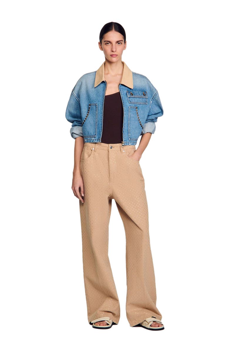 SANDRO Denim jacket with studs, Alternate, color,