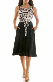 Nina Leonard Tie Waist A-Line Dress