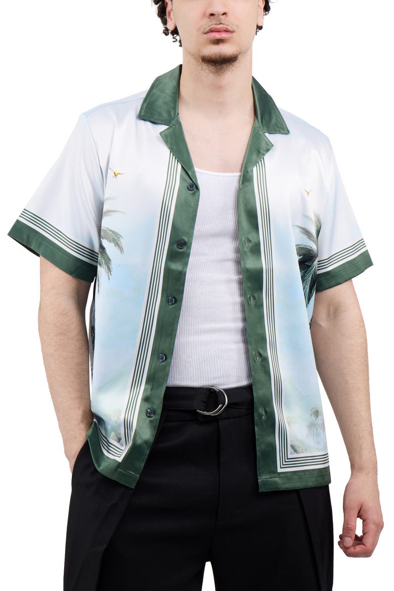 Palm Tree Printed Camp Shirt, Alternate, color, GREEN
