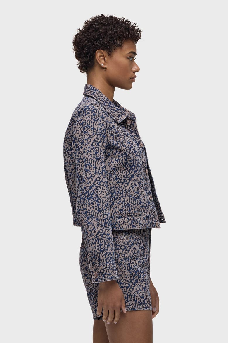 Liza Trucker Jacket, Alternate, color, INDIGO LEOPARD