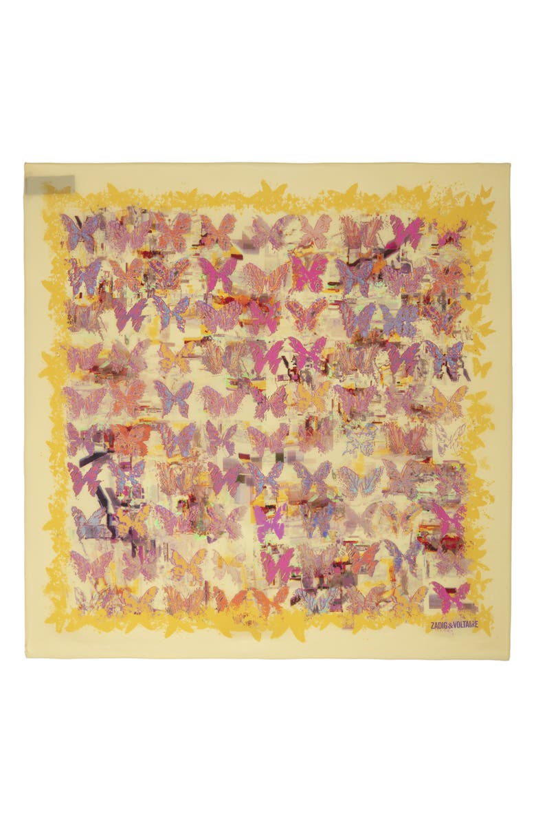 Zadig & Voltaire Blondie 85 Butterfly Neon Silk Square Scarf, Main, color, Shea