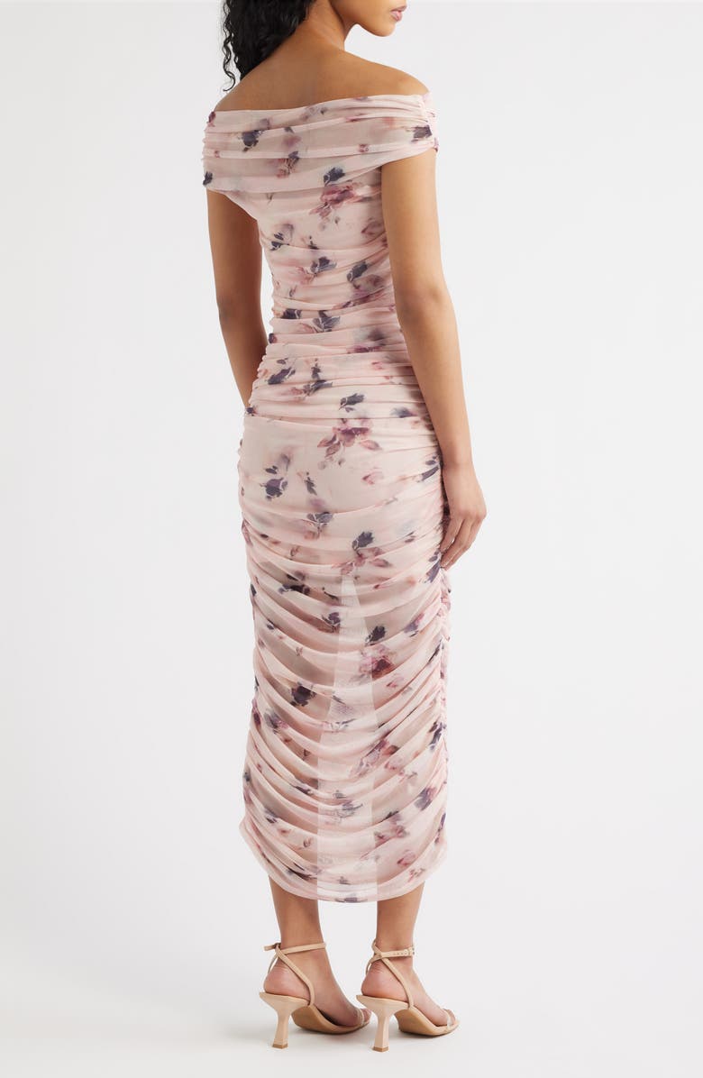 Lulus Claudia Floral Ruched Midi Dress, Alternate, color, Pink Floral