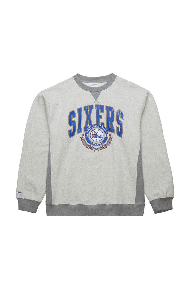 Men's Mitchell & Ness Heather Gray Philadelphia 76ers  Vintage Logo Pullover Sweatshirt, Alternate, color, Heather Gray