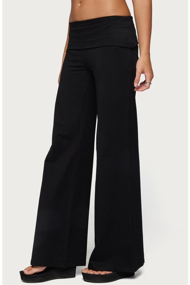 Angel Energy Sequin Wings Foldover Waist Wide Leg Pants, Alternate, color, BLACK