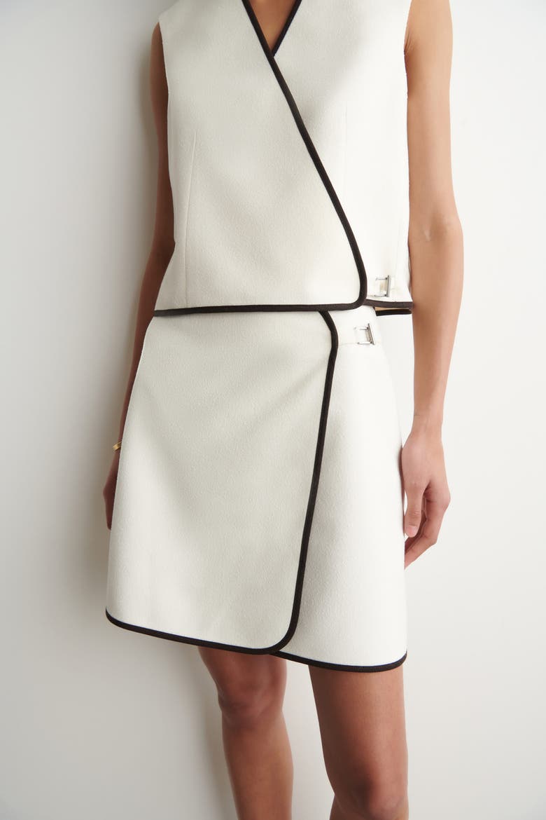 Contrast-trimmed Mini Wrap Skirt, Alternate, color, WHITE / BROWN