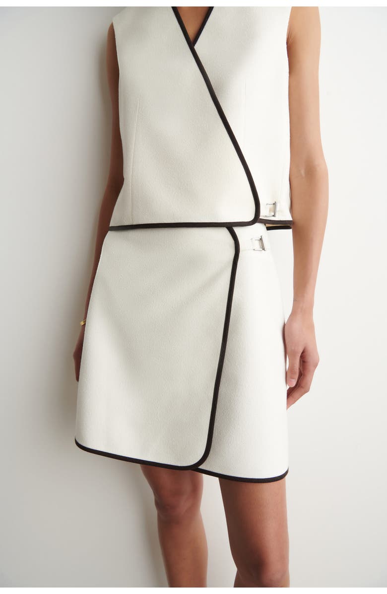 COS Contrast-trimmed Mini Wrap Skirt, Alternate, color, White / Brown