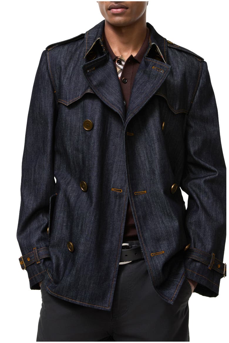 Short Denim Trench Coat, Main, color, Dark indigo