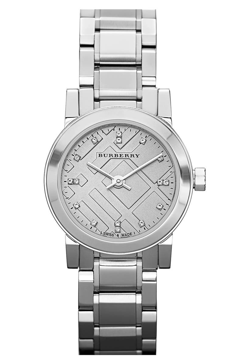 Burberry Small Diamond Dial Bracelet Watch, 26mm, Main, color,