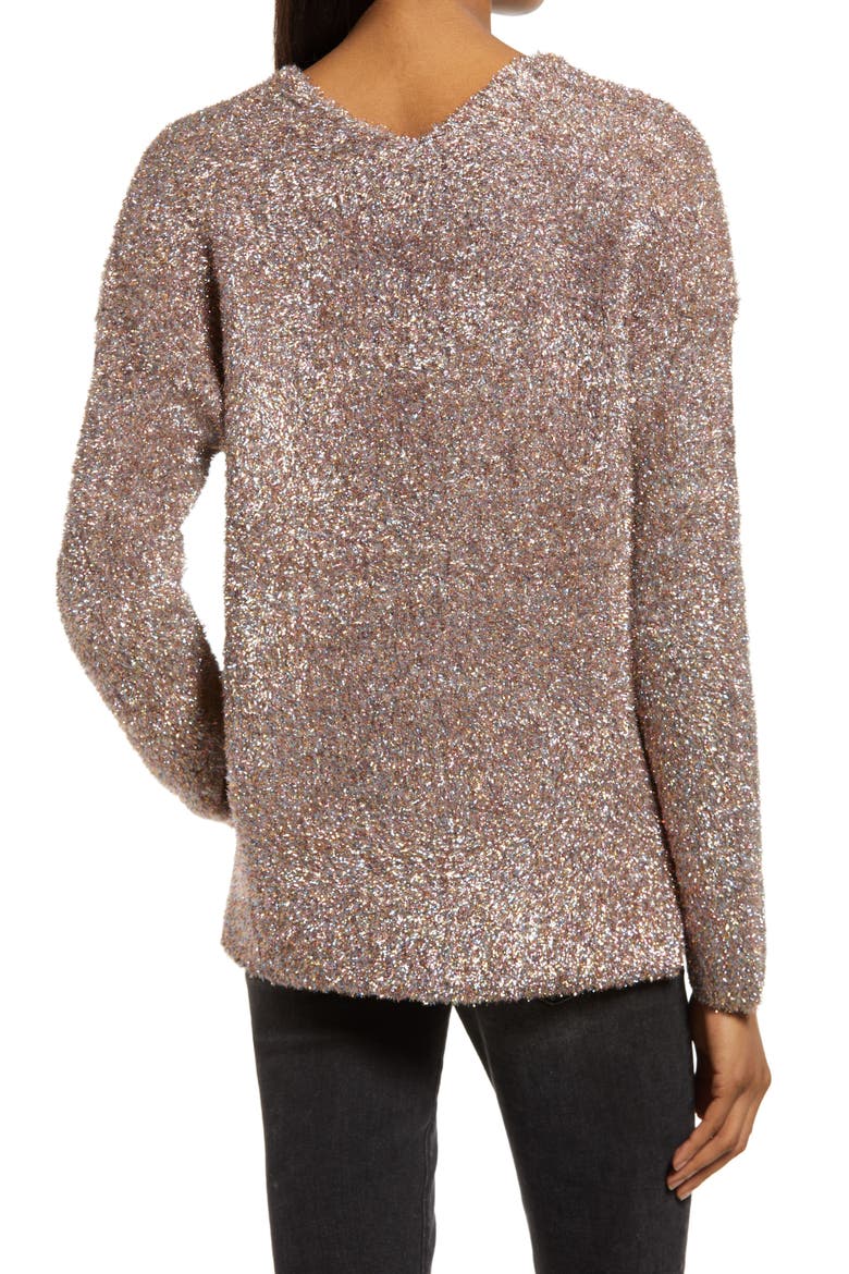 Sparkle V-Neck Sweater, Alternate, color, PINK MULTI