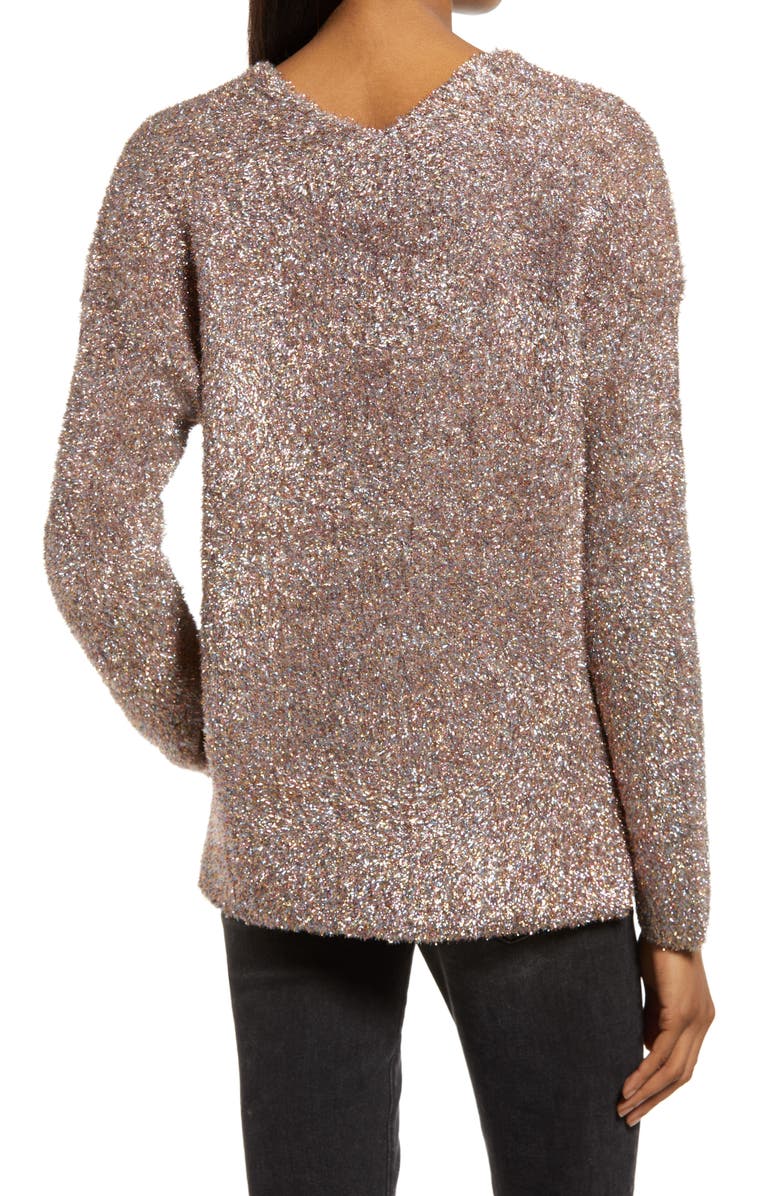 AllSaints Sparkle V-Neck Sweater, Alternate, color, 