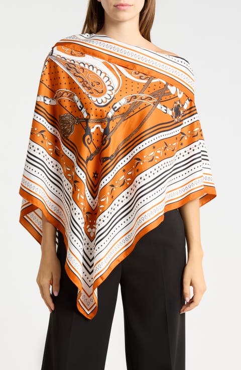 Chain Print Satin Poncho