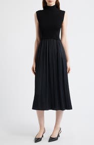Vince Camuto Mixed Media Rib Funnel Neck Midi Dress